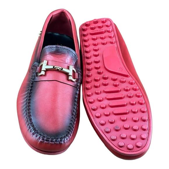 Re Ferdinando Castelo Red Leather Men size 9 Driver Loafer